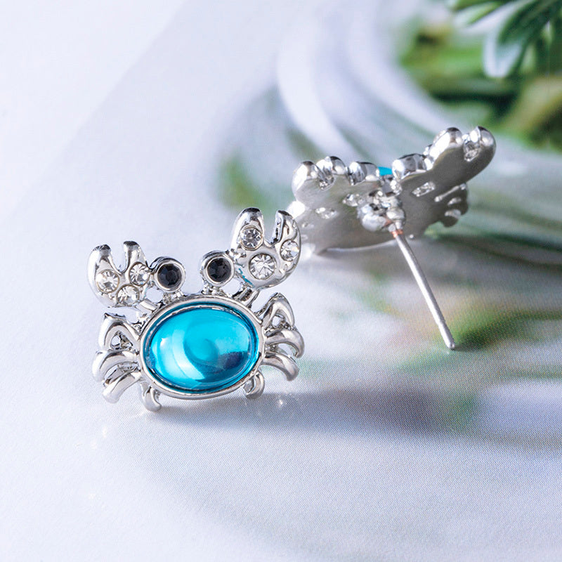 Fashion Alloy Gem Crystal Crab Stud Earrings-Jewearrings