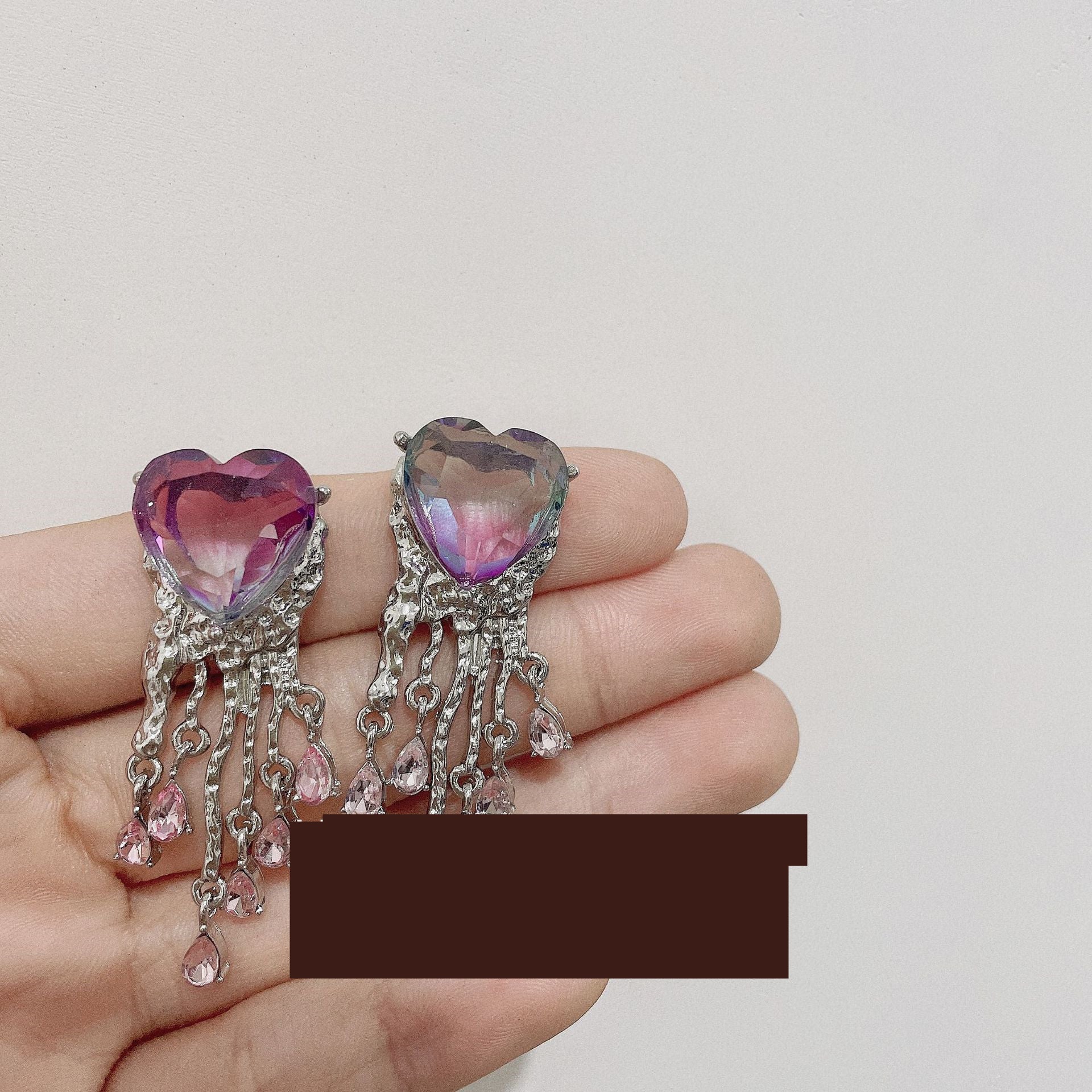 LiON Super Fairy Sweet Gradient Zircon Peach Heart Stud Earrings-Jewearrings