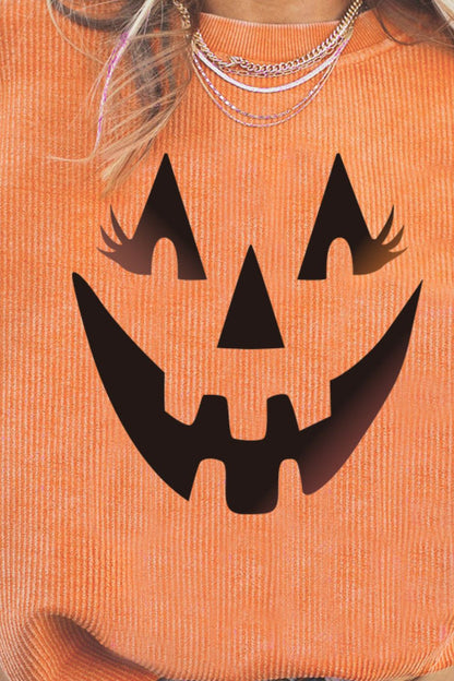 Round Neck Dropped Shoulder Jack-O'-Lantern Graphic Sweatshirt-Jewearrings