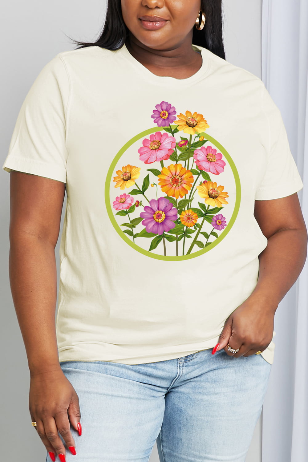 Simply Love Full Size Flower Graphic Cotton Tee-Jewearrings