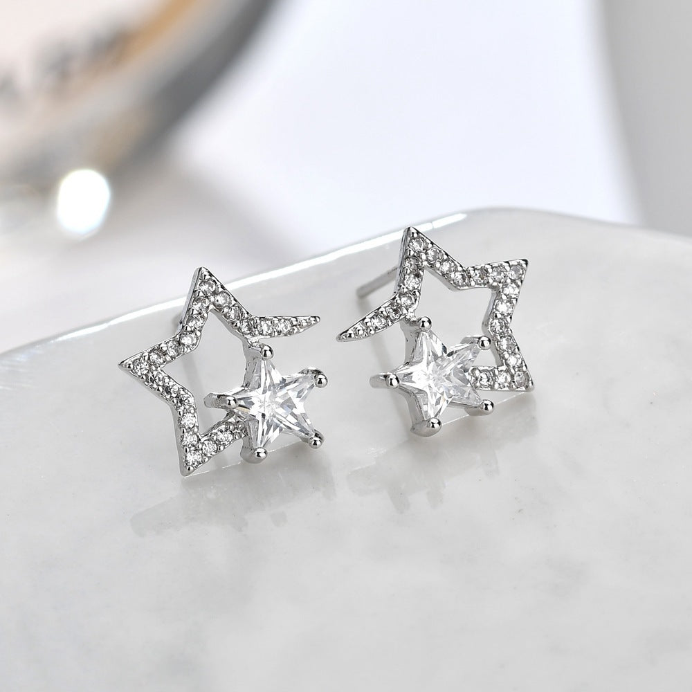 Fashion Women's Empty Five-pointed Star Stud Earrings-Jewearrings