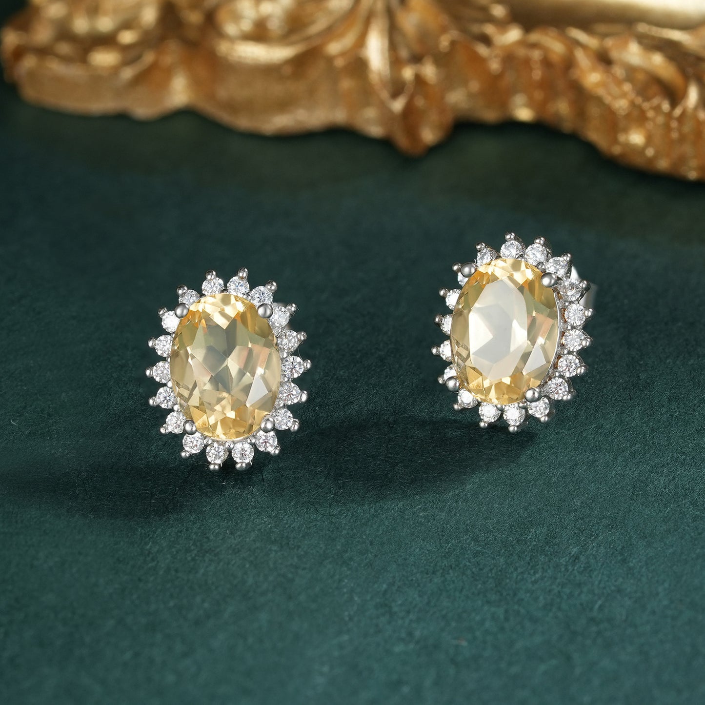 Silver Natural Citrine Olivine Stud Earrings-Jewearrings