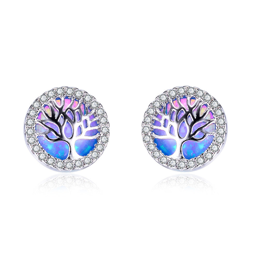 Opal Tree Of Life Stud Earrings Statement-Jewearrings