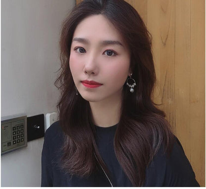 Smile to Warm Super Fairy Pearl Zircon Asymmetric Earrings Korean Temperament Long for Round Face Slender Ear Nails-Jewearrings