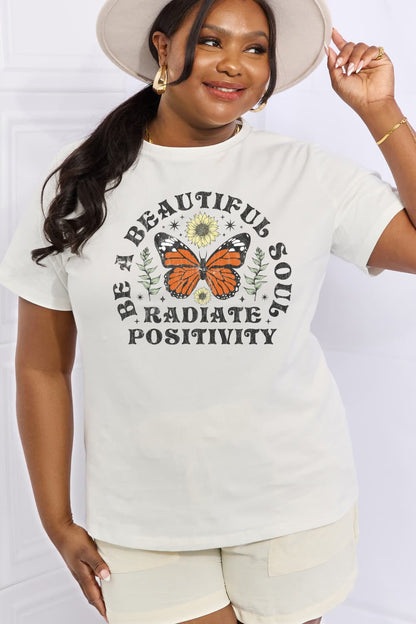 Simply Love Full Size BE A BEAUTIFUL SOUL RADIATE POSITIVITY Graphic Cotton Tee-Jewearrings