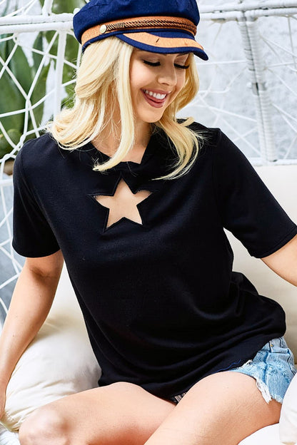 BiBi Star Cutout Short Sleeve T-Shirt-Jewearrings