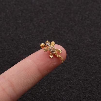 Golden Gecko Stud Earrings-Jewearrings