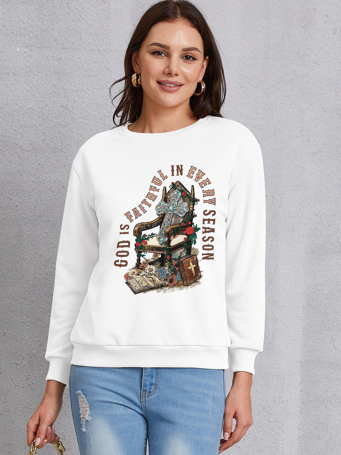 Graphic Round Neck Dropped Shoulder Sweatshirt-Jewearrings