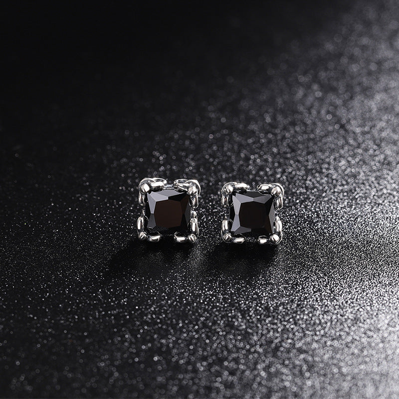 S925 Sterling Silver Personality Square Zirconium Women's Fashion Earrings Retro Punk-Jewearrings