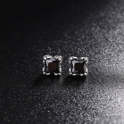 S925 Sterling Silver Personality Square Zirconium Women's Fashion Earrings Retro Punk-Jewearrings