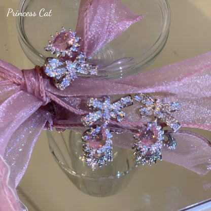 Gray-pink Zircon Bow Stud Earrings-Jewearrings