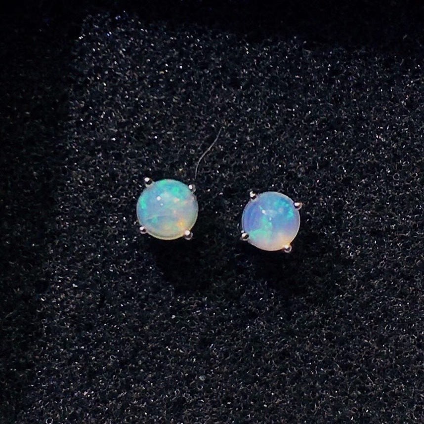 Natural Colorful Opal Stud Earrings Women S925 Sterling Silver-Jewearrings