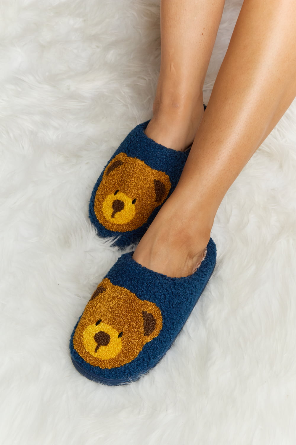 Melody Teddy Bear Print Plush Slide Slippers-Jewearrings