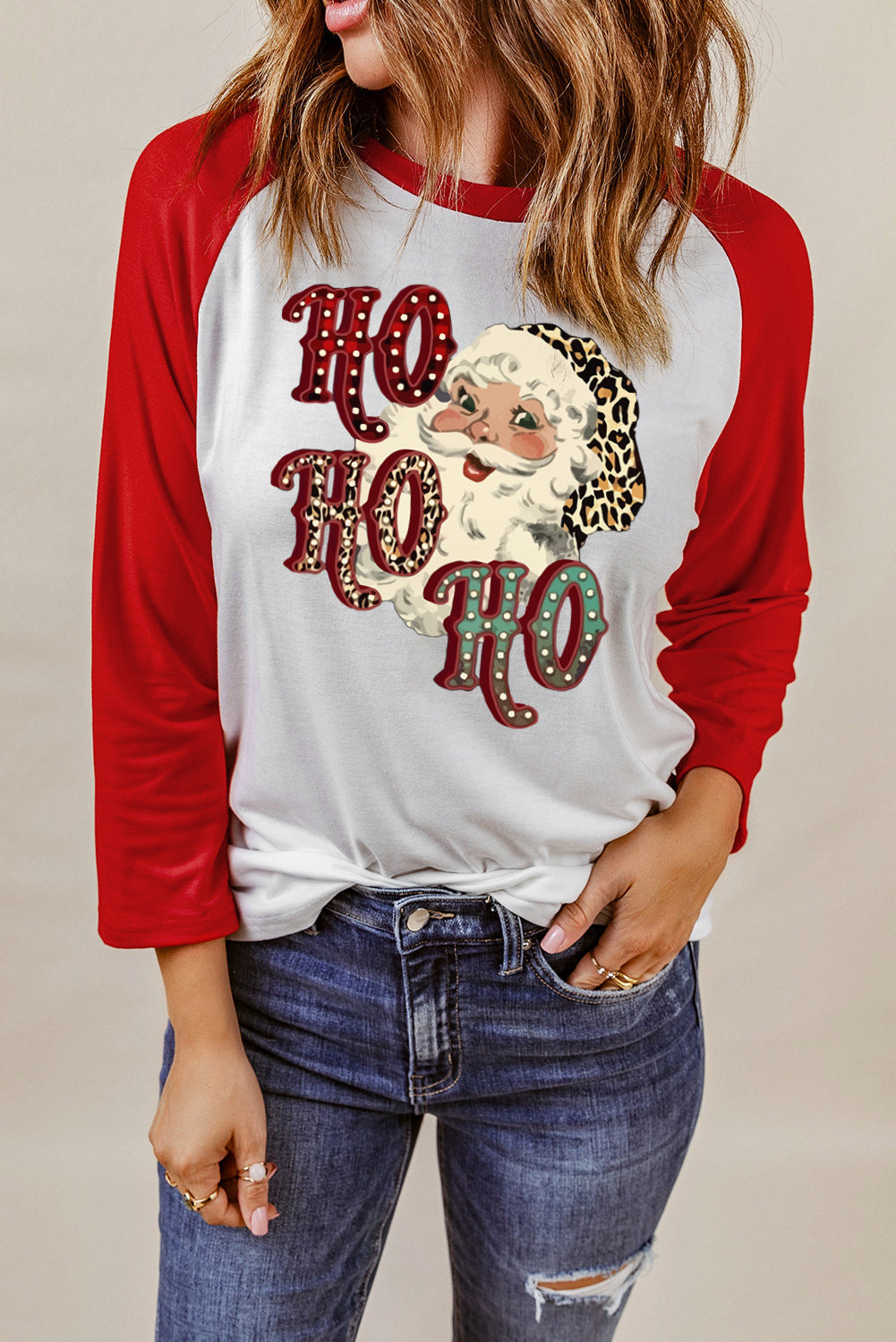 Santa Graphic Raglan Sleeve T-Shirt-Jewearrings