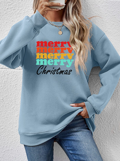 MERRY CHRISTMAS Graphic Long Sleeve Sweatshirt-Jewearrings