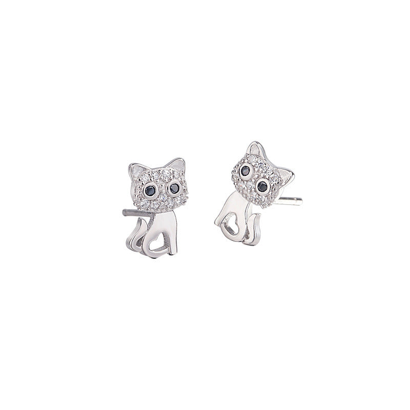 S925 sterling silver cute cat earrings-Jewearrings