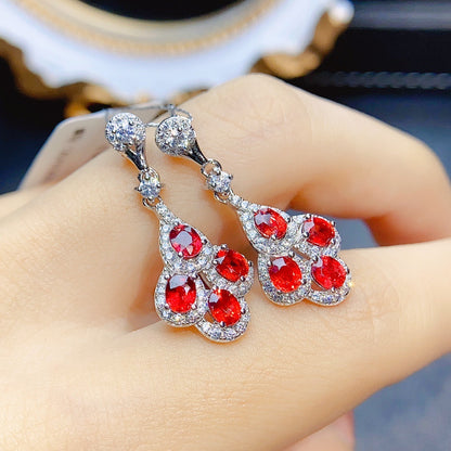 Women's S925 Silver Natural Red Sapphire Stud Earrings-Jewearrings