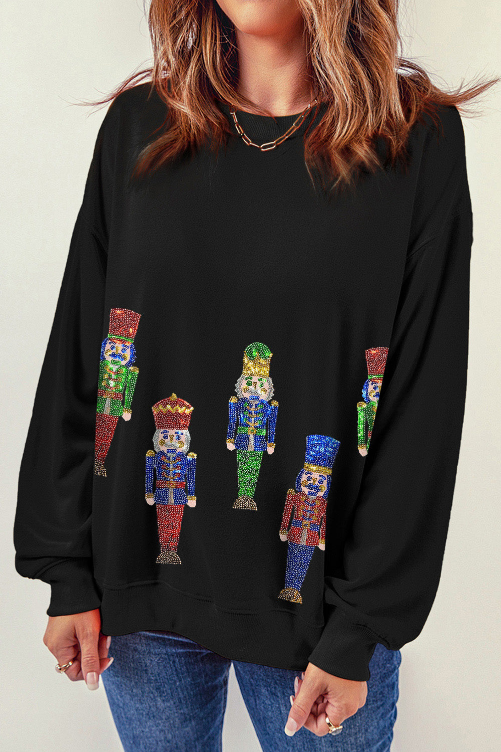 Nutcracker Sequin Long Sleeve Sweatshirt-Jewearrings