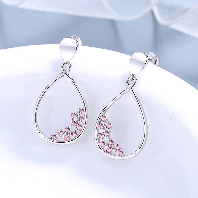 Sterling Silver Korean Drop Earrings With Diamonds-Jewearrings