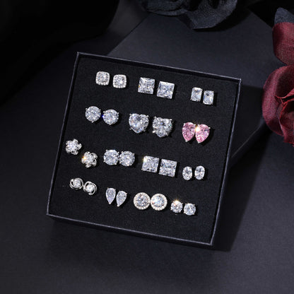 S925 Sterling Silver Zircon Single Rhinestone Ear Studs Female Earrings-Jewearrings