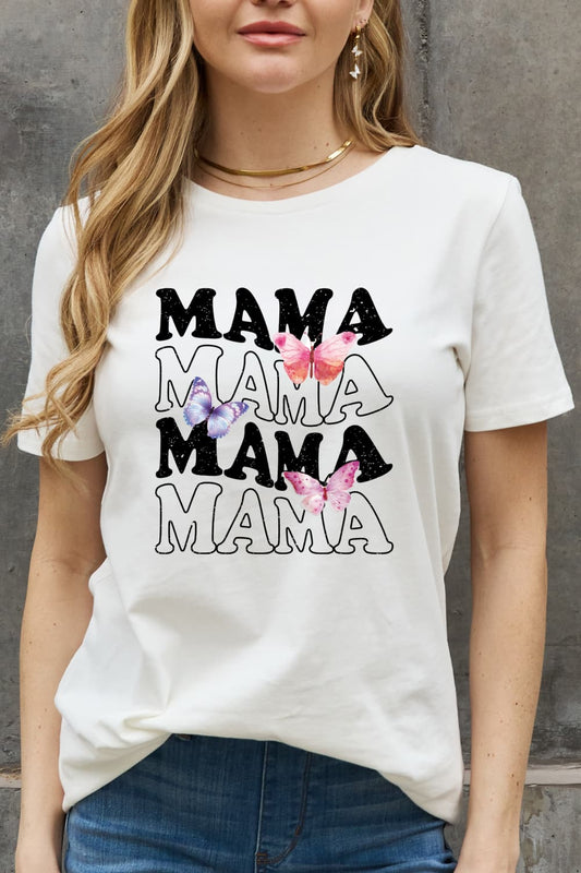 Simply Love MAMA Butterfly Graphic Cotton T-Shirt-Jewearrings