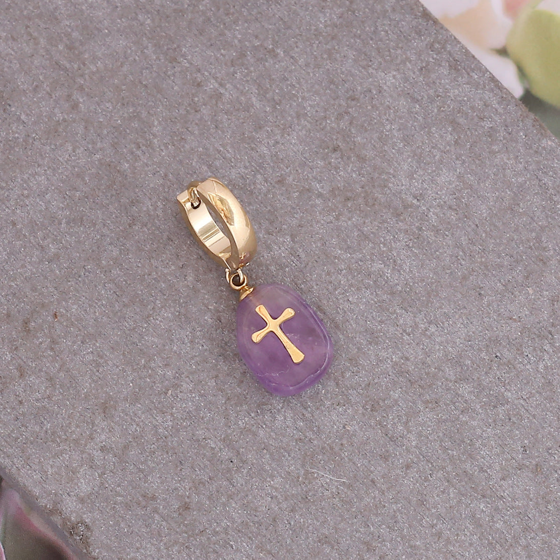 Natural Stone Cross Earrings Female Personality-Jewearrings