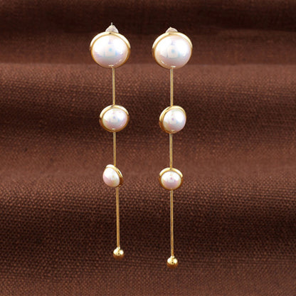 Temperament And Fashionable Tassel Long Pearl Earrings For Women-Jewearrings