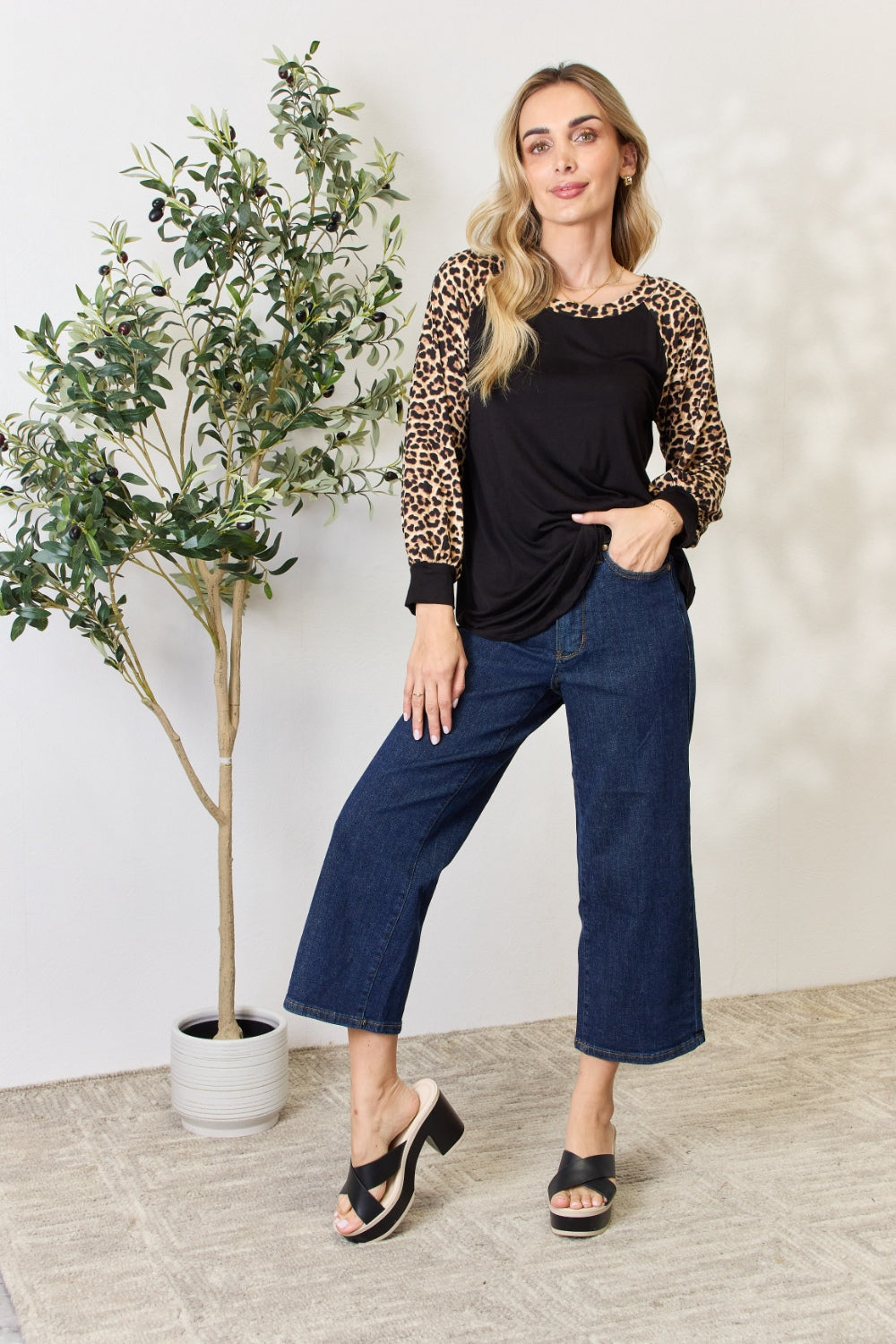 Celeste Full Size Leopard Round Neck Long Sleeve T-Shirt-Jewearrings