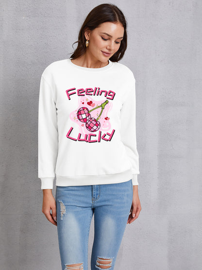 FEELING LUCKY Round Neck Sweatshirt-Jewearrings