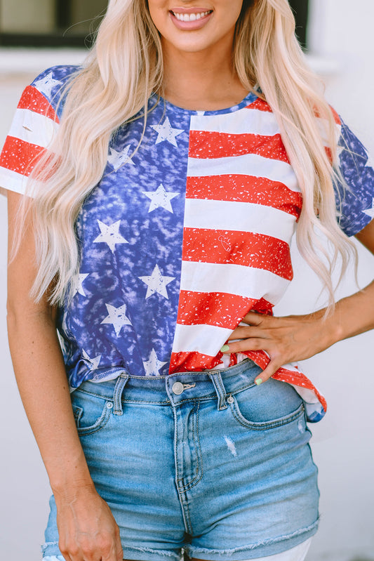 US Flag Round Neck Short Sleeve T-Shirt-Jewearrings