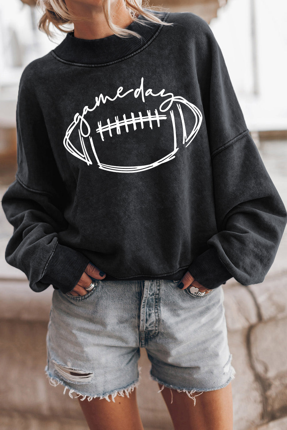 Round Neck Long Sleeve FOOTBALL Graphic Sweatshirt-Jewearrings