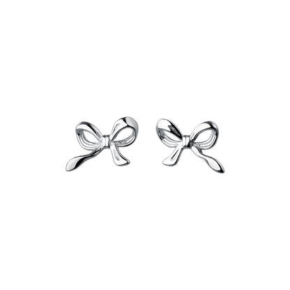 Women's Glossy Bow Sterling Silver Stud Earrings-Jewearrings