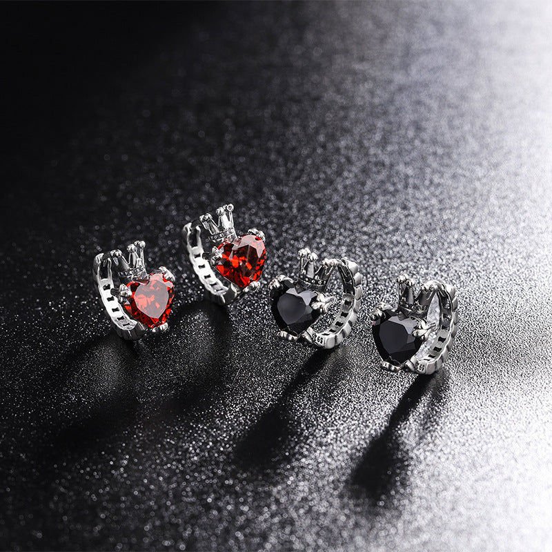 S925 Sterling Silver Love Crown Ear Buckle Female Round Face Earrings-Jewearrings