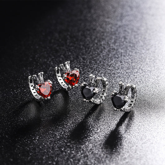 S925 Sterling Silver Love Crown Ear Buckle Female Round Face Earrings-Jewearrings