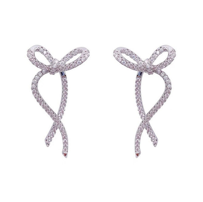 Women's Silver Stud Bow Earrings-Jewearrings