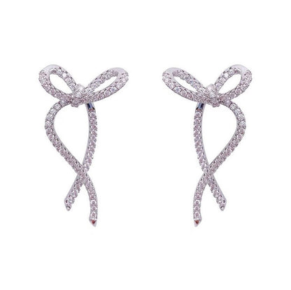 Women's Silver Stud Bow Earrings-Jewearrings