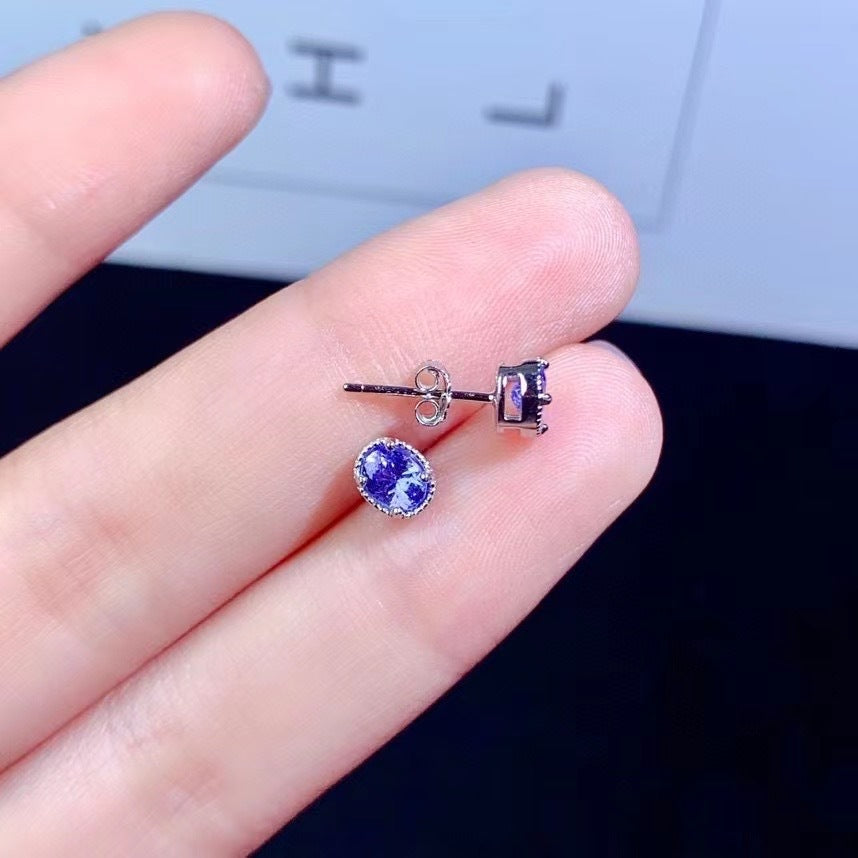 Colored Gems Jewelry 925 Silver Inlaid Natural Tanzanite Stud Earrings Main Stone 4 5mm Simple And Elegant-Jewearrings