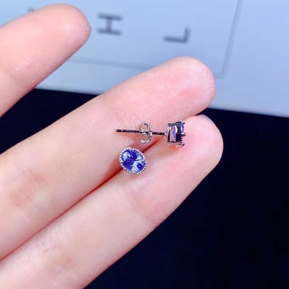 Colored Gems Jewelry 925 Silver Inlaid Natural Tanzanite Stud Earrings Main Stone 4 5mm Simple And Elegant-Jewearrings