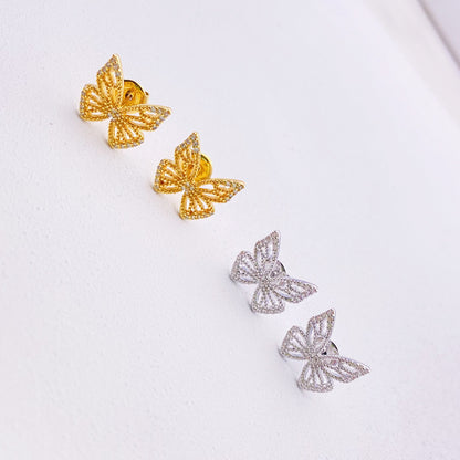 Micro Set Zircon Sterling Silver Butterfly Stud Earrings-Jewearrings