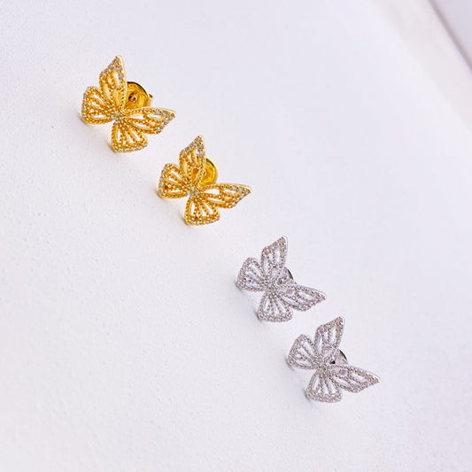 Micro Set Zircon Sterling Silver Butterfly Stud Earrings-Jewearrings