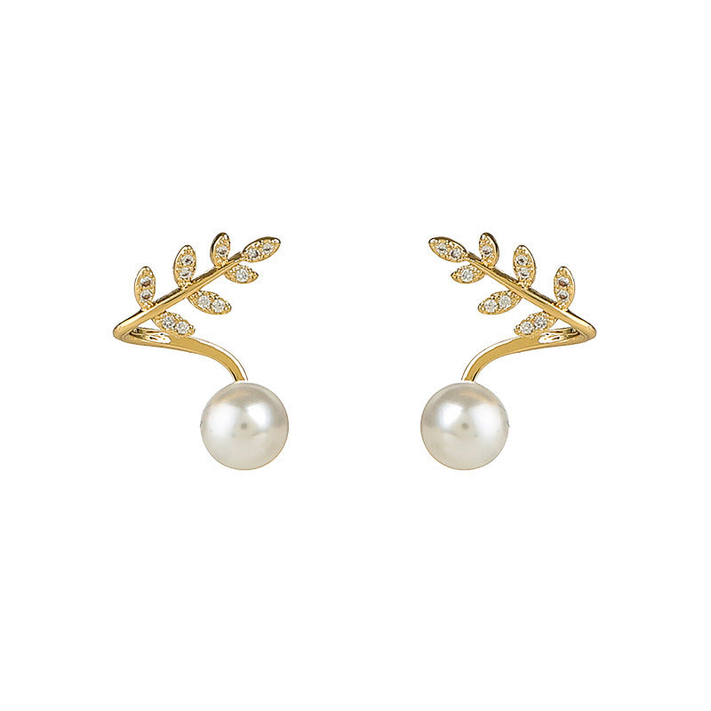 Pearl leaf earrings-Jewearrings