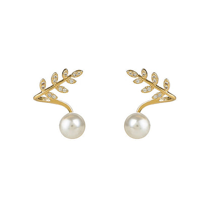 Pearl leaf earrings-Jewearrings