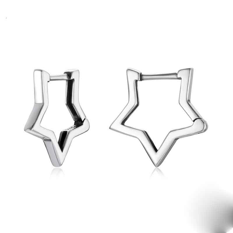 Simple Hollow Five-pointed Star Stud Earrings In Sterling Silver-Jewearrings