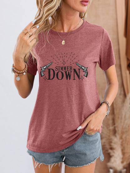 SIMMER DOWN Round Neck Short Sleeve T-Shirt-Jewearrings