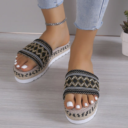 Geometric Weave Platform Sandals-Jewearrings