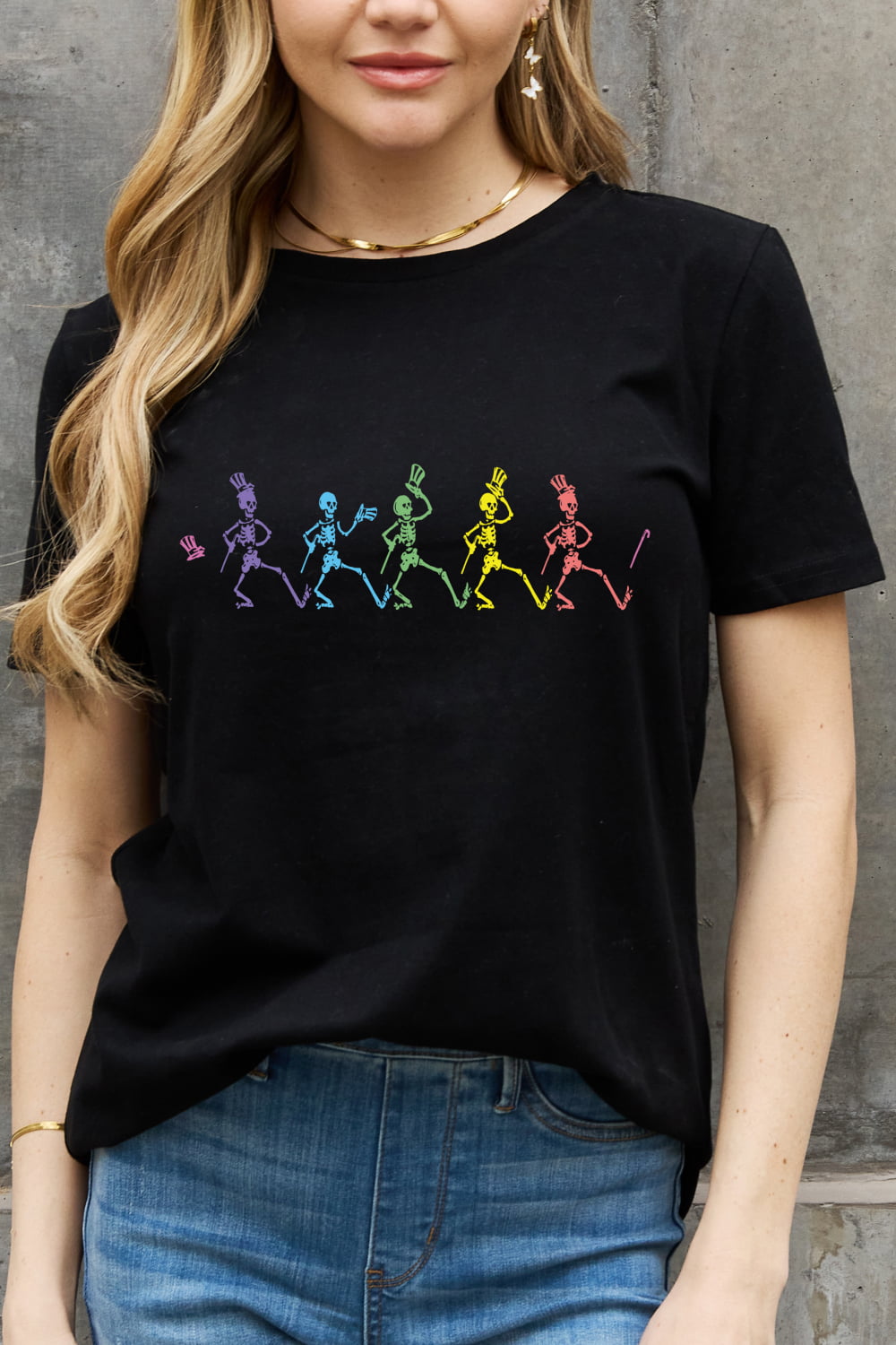 Simply Love Full Size Dancing Skeleton Graphic Cotton Tee-Jewearrings