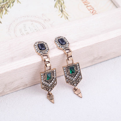 Emerald Crystal Pendant Stud Earrings-Jewearrings