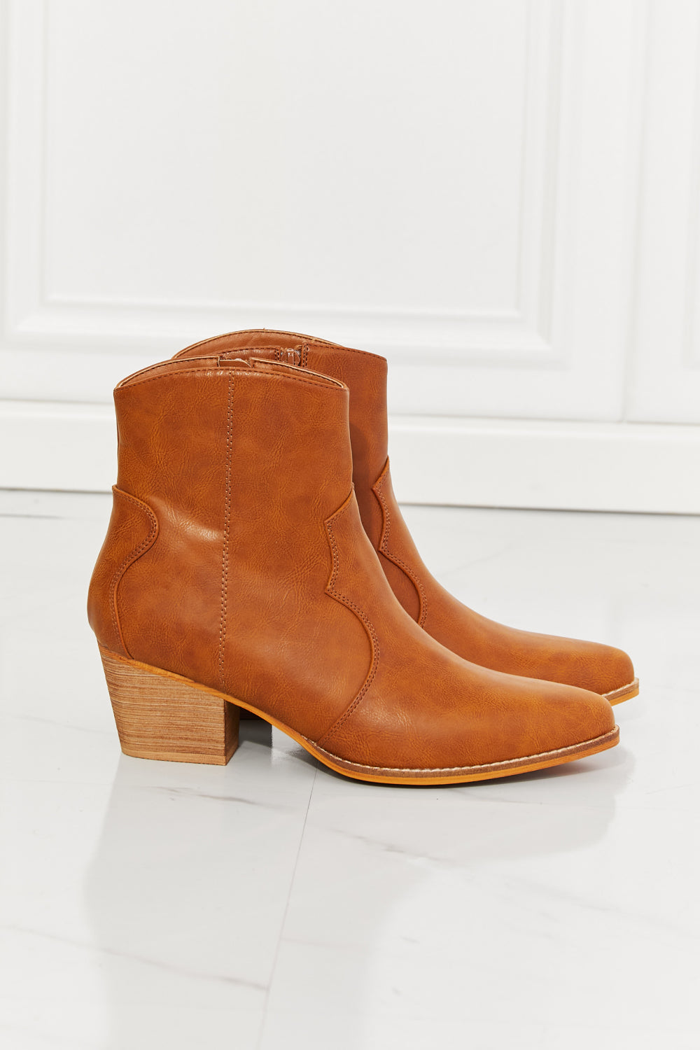 MMShoes Watertower Town Faux Leather Western Ankle Boots in Ochre-Jewearrings