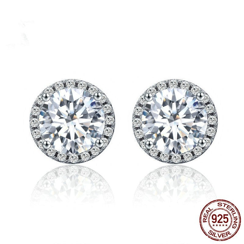 Simple Round S925 Sterling Silver Zircon Stud Earrings-Jewearrings