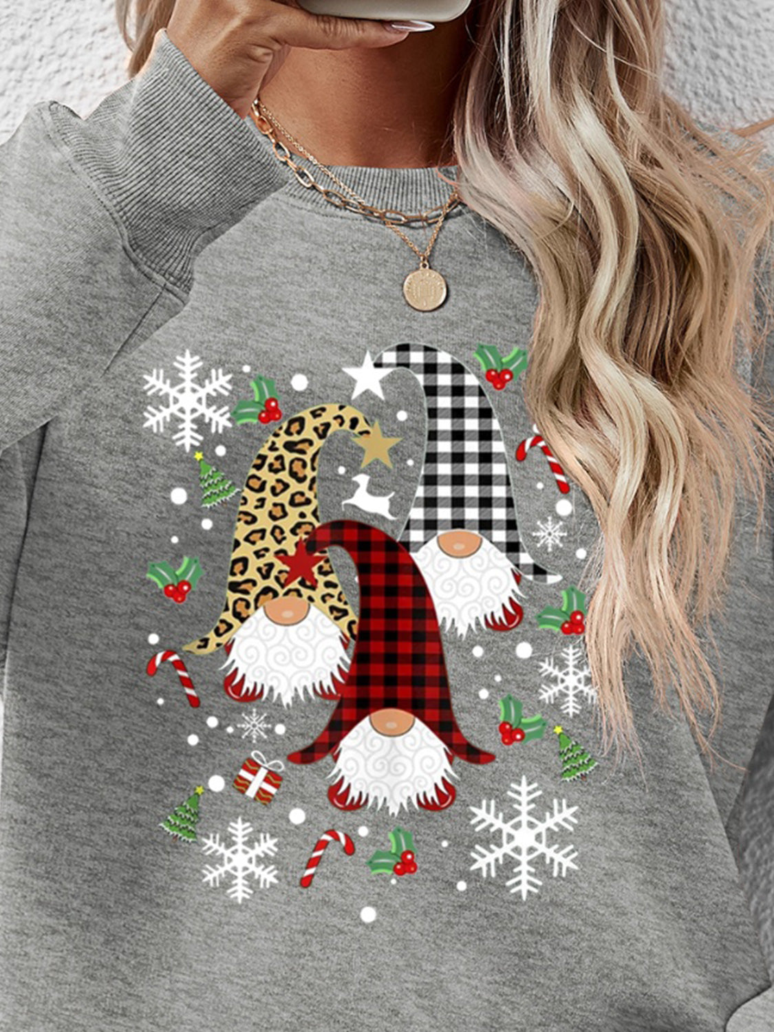 Faceless Gnomes Graphic Drop Shoulder Sweatshirt-Jewearrings